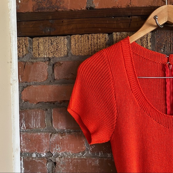 Vintage St. John/Lillie Rubin Knitted Neon/Blood Orange Button-Front Maxi Dress - Picture 5 of 9